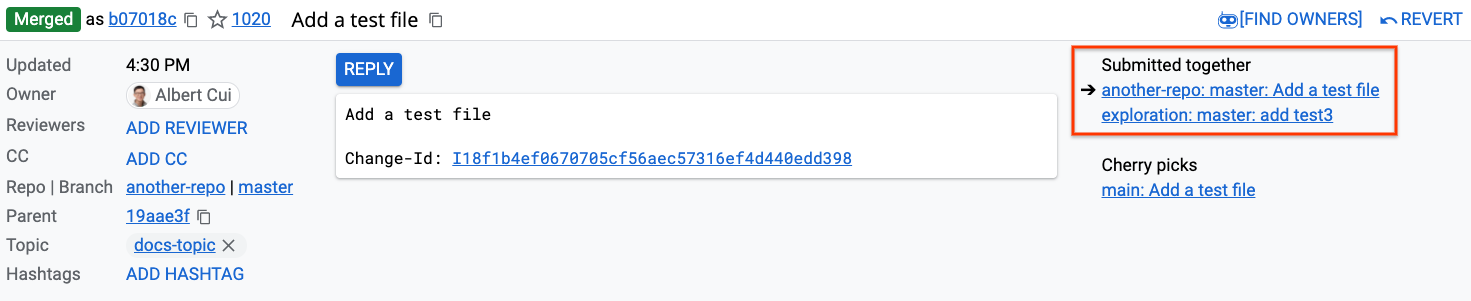 cross repository changes submitted together